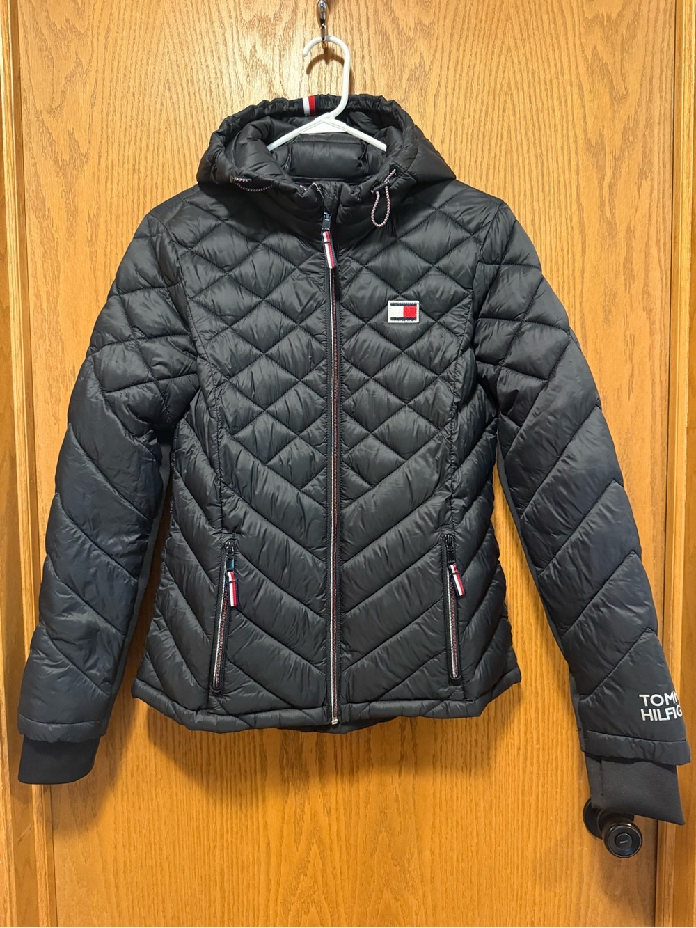 Tommy Hilfiger Black Quilted Hooded Puffer Jacket with Logo Patch